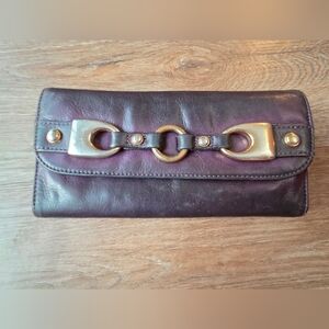 Vintage B. Makowsky Purple Leather Wallet Clutch, Linked Buckle Detailing